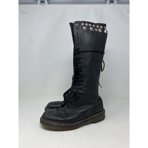 Doc Martens 9663 Black Knee High 20 Eye Lace Up Boots Size 6 Made In England - Picture 1 of 14